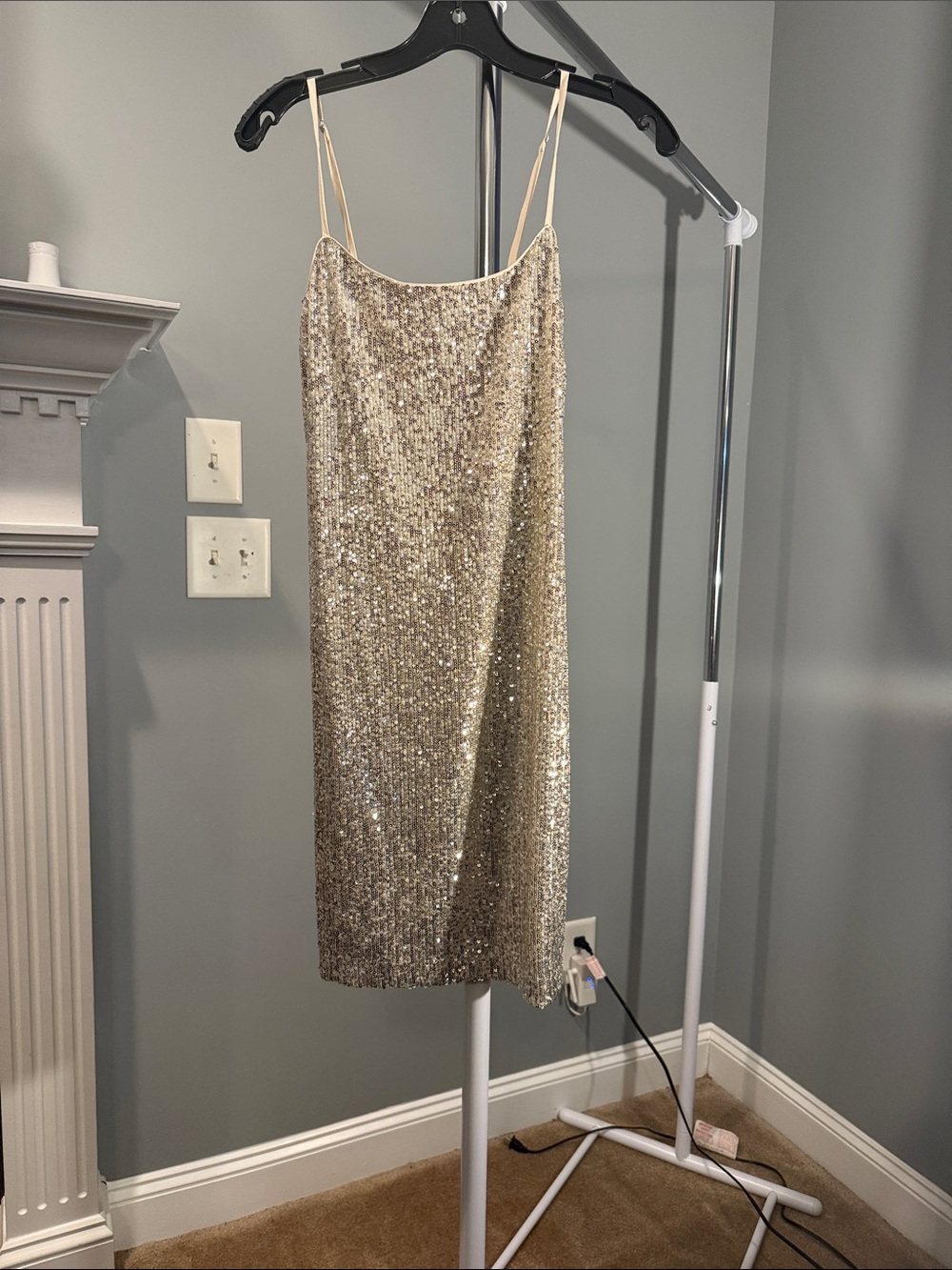 GB girls Gold Sequin Slip Mini Dress with Spaghetti Straps